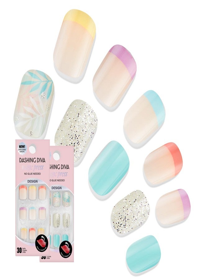 Dashing Diva Magic Press Nail Bundle - On An Island Collection - Square Press On Nails - Eternal Youth & Stay Palm - Long Lasting Gel - Lasts Up to 7 Days - 2 Sets - Image 1